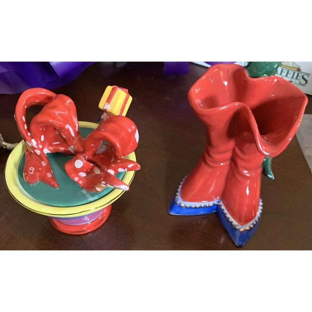 Whimsical 2 Boot Creamer and Sugar Bowl‎ With Spoon Unbranded Red/blue/Yellow
